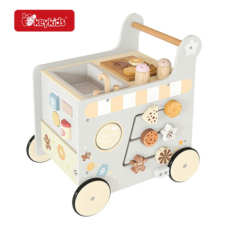 8 in 1 Push and Pull Learning Walker Wooden Play Kitchen Activity Walker Toy for Boys and Girls W16E239