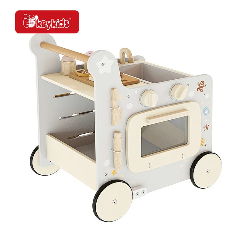 8 in 1 Push and Pull Learning Walker Wooden Play Kitchen Activity Walker Toy for Boys and Girls W16E239