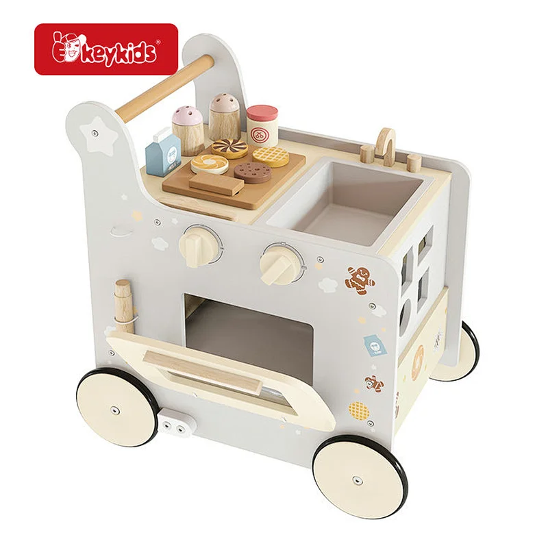 8 in 1 Push and Pull Learning Walker Wooden Play Kitchen Activity Walker Toy for Boys and Girls W16E239