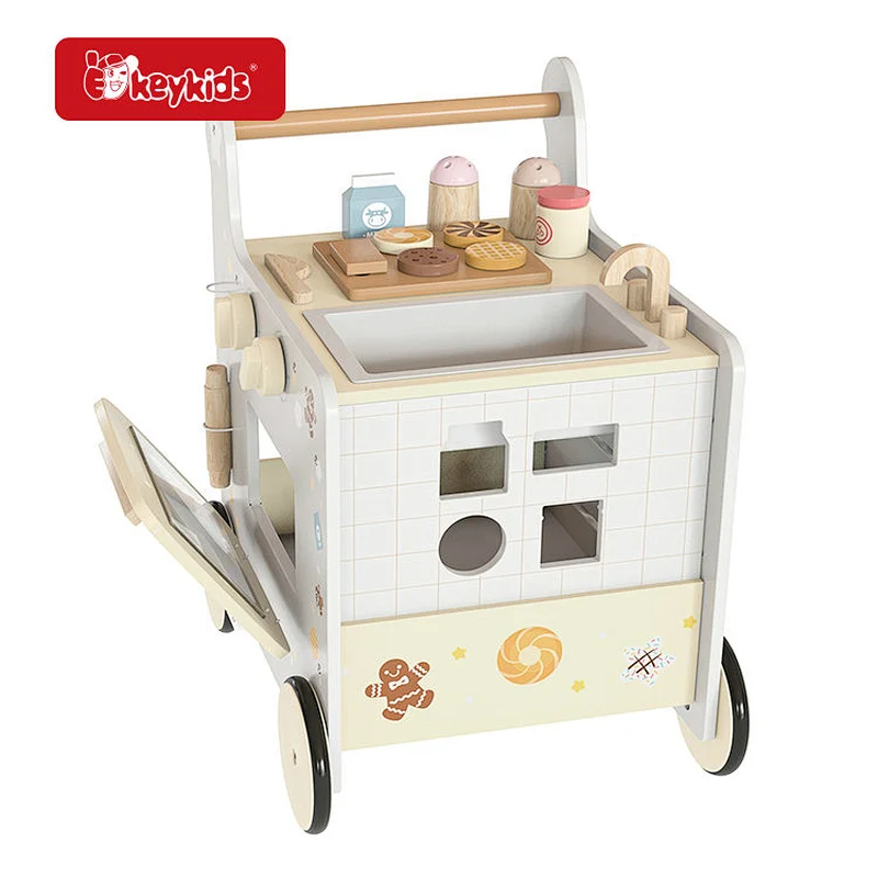 8 in 1 Push and Pull Learning Walker Wooden Play Kitchen Activity Walker Toy for Boys and Girls W16E239